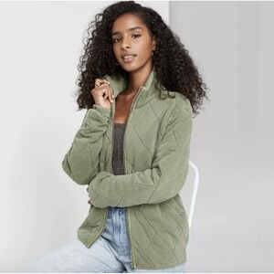 WILD FABLE quilt full front zip olive green  long sleeve jacket XL